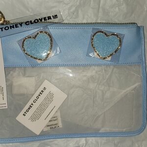 Stoney Clover Periwinkle Clear Flat Pouch + 2 Heart Patches NWT